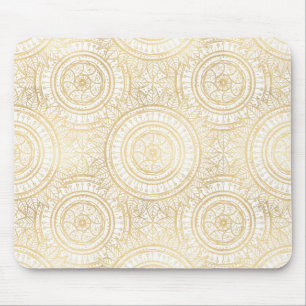 Elegantes Gold Mandala Sonnenblume Weißes Muster Mousepad