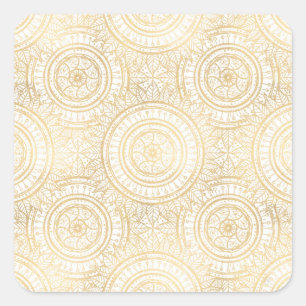 Elegantes Gold Mandala Sonnenblume Weißes Muster Quadratischer Aufkleber