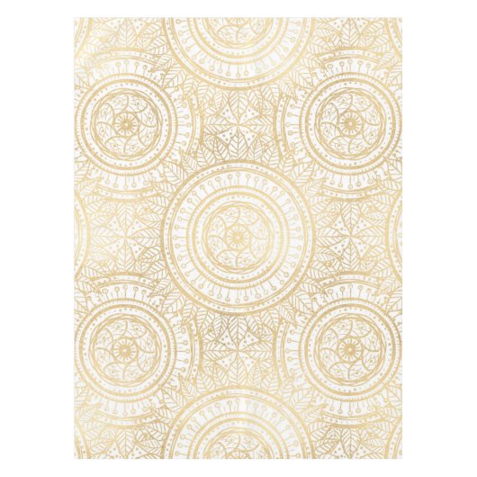 Elegantes Gold Mandala Sonnenblume Weißes Muster Tischdecke (Vorderseite)