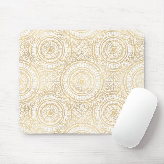 Elegantes Gold Mandala Weißes Muster Mousepad (Mit Mouse)