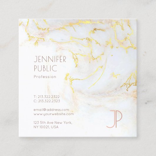 Elegantes Gold-Marmor Modernes Design Monogramm Quadratische Visitenkarte (Vorderseite)