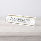 Elegantes Gold-Marmor Modernes Schreibtisch Name P Schreibtischnamensplakette (Vorderseite )