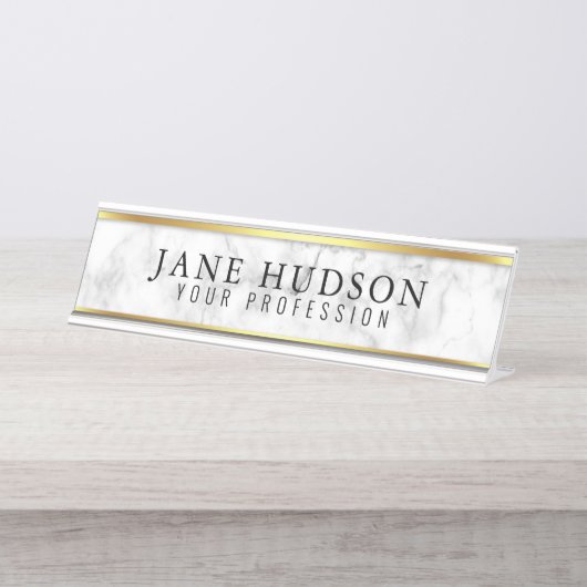 Elegantes Gold-Marmor Modernes Schreibtisch Name P Schreibtischnamensplakette (Vorderseite )