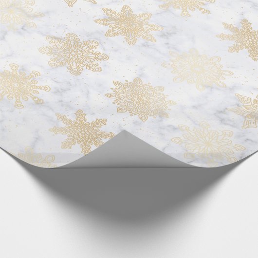 Elegantes Gold & Marmor Snowflake Weihnachtsmuster Geschenkpapier (Ecke)