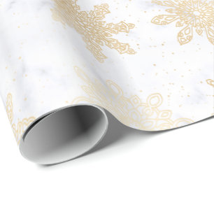 Elegantes Gold & Marmor Snowflake Weihnachtsmuster Geschenkpapier