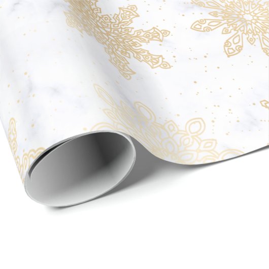 Elegantes Gold & Marmor Snowflake Weihnachtsmuster Geschenkpapier (Rolleneckpunkt)