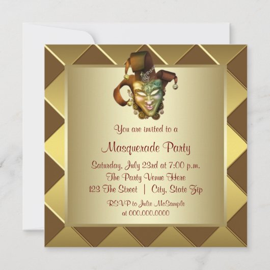 Elegantes Gold Maske Rote Masquerade Party Einladung (Rückseite)