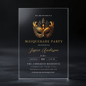 Elegantes Gold Masquerade Party Geburtstag Acryleinladungen