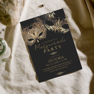 Elegantes Gold Masquerade Party Geburtstag Einladung