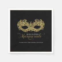 Elegantes Gold Masquerade Quinceanera Party