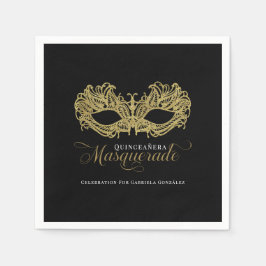 Elegantes Gold Masquerade Quinceanera Party Serviette