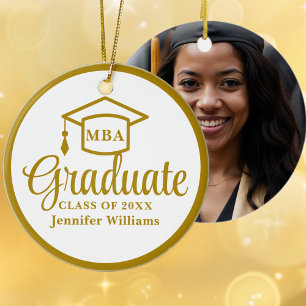 Elegantes Gold MBA Abschluss Foto Weihnachten Keramik Ornament