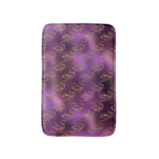 Elegantes Gold Mermaid Muster Lila Metallic Shiny Badematte (Vorderseite Vertikal)