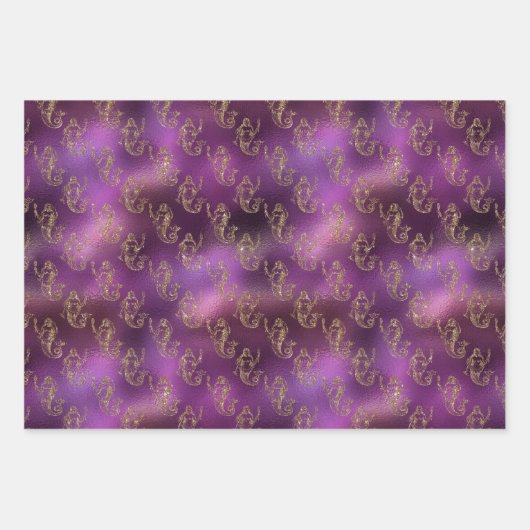 Elegantes Gold Mermaid Muster Lila Metallic Shiny Geschenkpapier Set (Vorderseite 3)