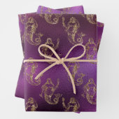 Elegantes Gold Mermaid Muster Lila Metallic Shiny Geschenkpapier Set (Beispiel)