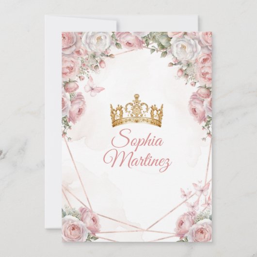 Elegantes Gold mexikanische Rosa Blume Quinceañera Einladung (Rückseite)