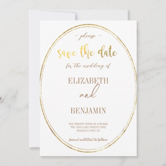 Elegantes Gold minimalistisch Save The Date (Vorderseite)