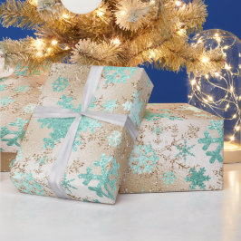 Elegantes Gold & Mint Weihnachten Snowflake Muster Geschenkpapier