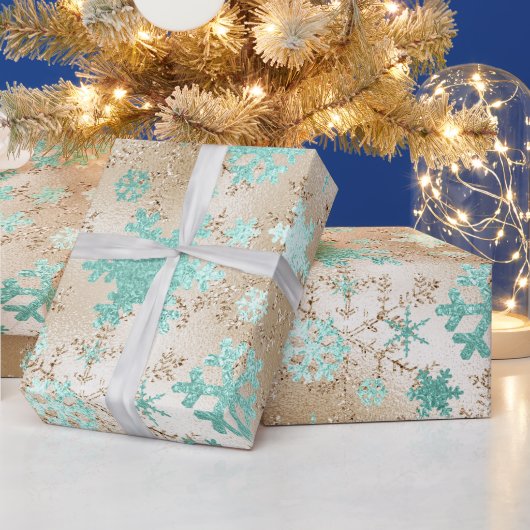 Elegantes Gold & Mint Weihnachten Snowflake Muster Geschenkpapier (Feiertage)