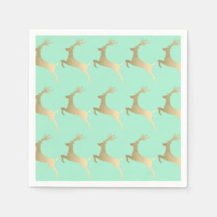 Elegantes Gold Mint Weihnachtsbaum-Muster Serviette