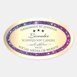 Elegantes Gold mit Lila Glitzer-Produktmarken Ovaler Aufkleber