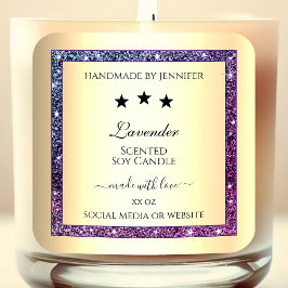 Elegantes Gold mit Lila Glitzer-Produktmarken Quadratischer Aufkleber