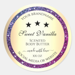 Elegantes Gold mit Lila Glitzer-Produktmarken Runder Aufkleber