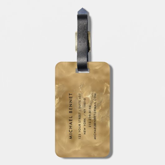 Elegantes Gold Mit Monogramm Gepäckanhänger (Rückseite vertikal)