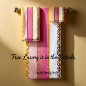 Elegantes Gold mit rosa und weißem Streifen Badhandtuch Set