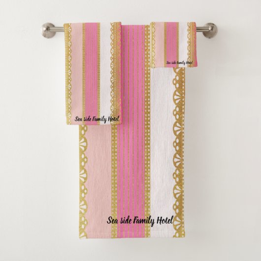 Elegantes Gold mit rosa und weißem Streifen Badhandtuch Set (Insitu)