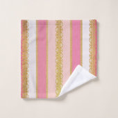 Elegantes Gold mit rosa und weißem Streifen Badhandtuch Set (Waschlappen)