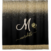 Elegantes Gold mit Schwarz-Monogramm Name Rose Sho Duschvorhang (Vorderseite)