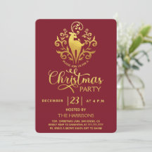 Elegantes Gold Modern Deer Red Christmas Party