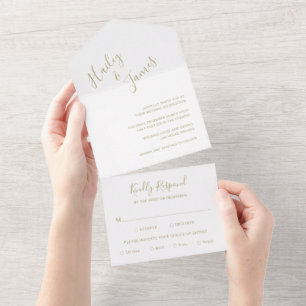 Elegantes Gold Moderne Hochzeit All In One Einladung