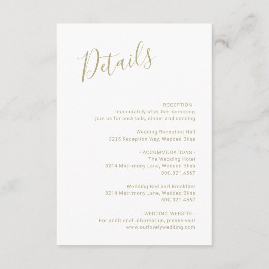 Elegantes Gold Moderne Hochzeit Begleitkarte (Vorderseite)