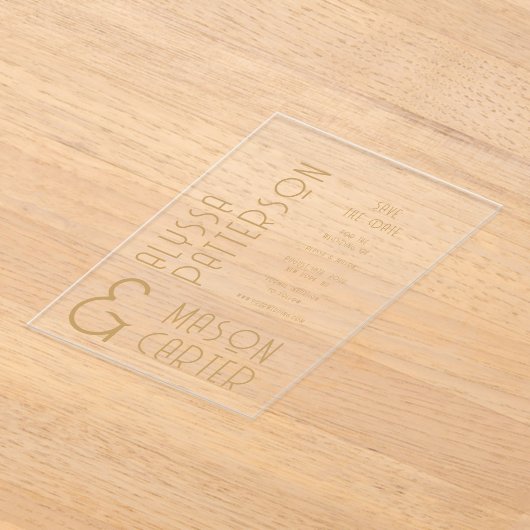 Elegantes Gold Moderne Hochzeit rettet das Datum Acryleinladungen (Ablage )