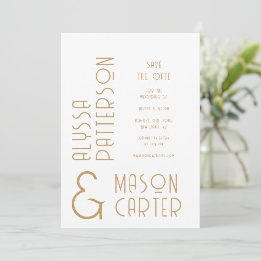 Elegantes Gold Moderne Hochzeit rettet das Datum Save The Date (Stehend Vorderseite)