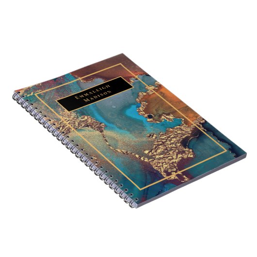 Elegantes Gold Modernes Blue Paint Monogram Journa Notizblock (Rechte Seite)