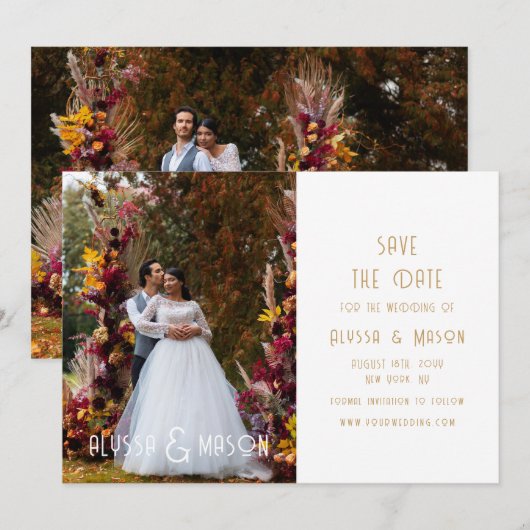 Elegantes Gold Modernes Foto Hochzeit rettet das D Save The Date (Vorne/Hinten)