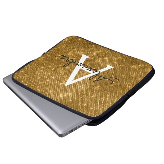 Elegantes Gold Modernes Sparkle Monogram Laptopschutzhülle (Vorne Knopf)