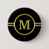 Elegantes Gold Monogram auf schwarzer Taste Button (Vorderseite)