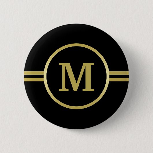 Elegantes Gold Monogram auf schwarzer Taste Button (Vorderseite)