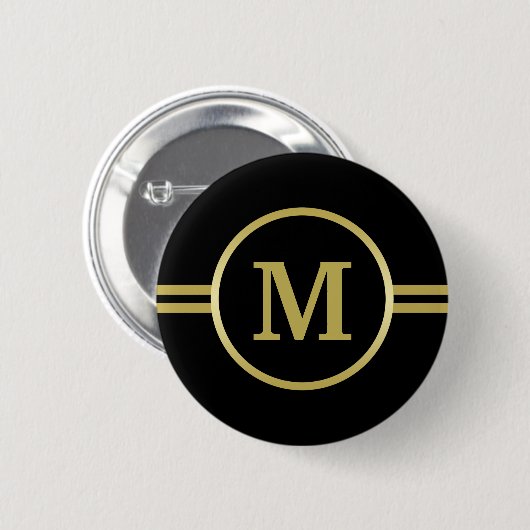Elegantes Gold Monogram auf schwarzer Taste Button (Vorne & Hinten)