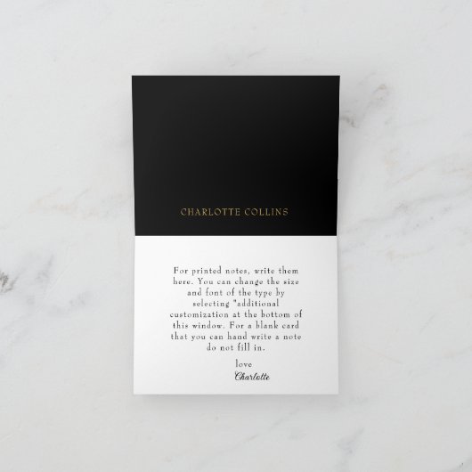 Elegantes Gold Monogram C mit Blume Note Card (Innenseite)