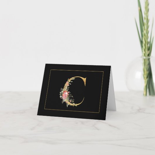 Elegantes Gold Monogram C mit rosa Blume (Vorderseite)