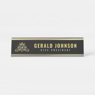 Elegantes Gold Monogram, erstes Design Schreibtischnamensplakette