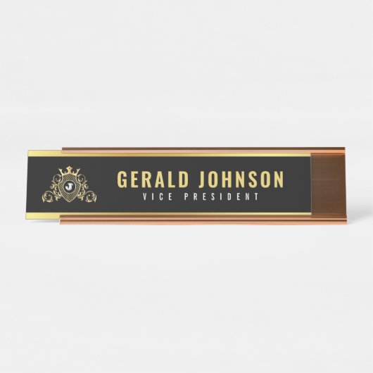 Elegantes Gold Monogram, erstes Design Schreibtischnamensplakette (Vorderseite )