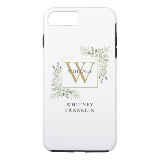 Elegantes Gold Monogram Greenergiefoliage Case-Mate iPhone Hülle (Rückseite)