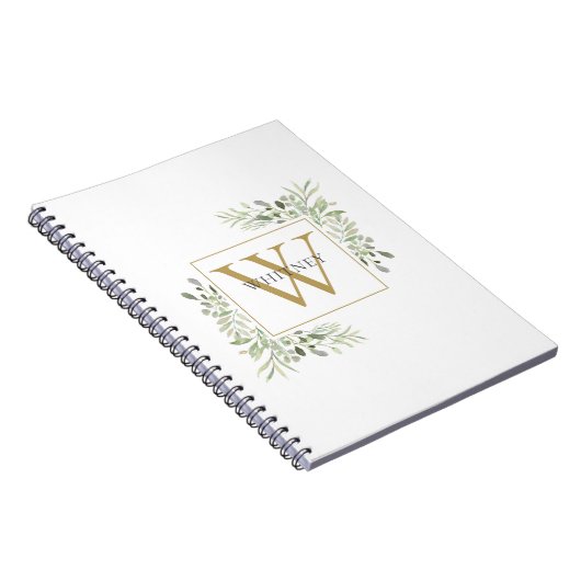 Elegantes Gold Monogram Greenergiefoliage Notizblock (Rechte Seite)
