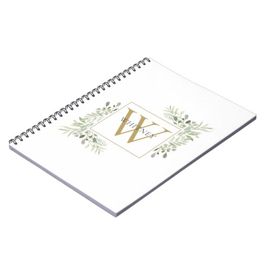 Elegantes Gold Monogram Greenergiefoliage Notizblock (Linke Seite)
